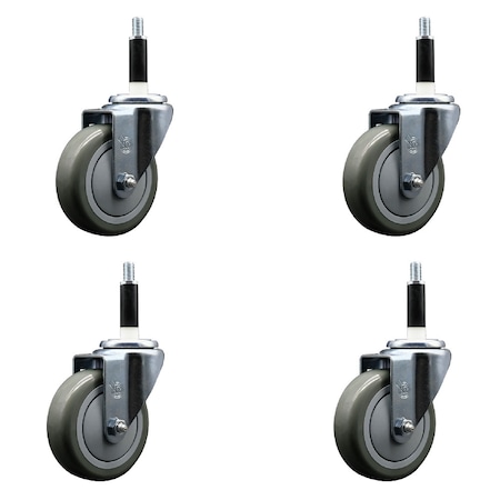 Service Caster 4'' SS Gray Poly Wheel Swivel 7/8'' Expanding Stem Caster Set, 4PK SCC-SSEX20S414-PPUB-78-4